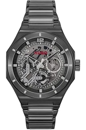 HUGO BOSS Multi Zifferblatt Quarz Uhr für Herren Kollektion #Grail Skeleton mit Schwarzes Edelstahlarmband - 1530379