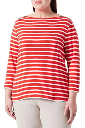 Tommy Hilfiger Damen Langarmshirt aus Baumwolle, Mehrfarbig (Breton Fierce Red/Ecru), 48