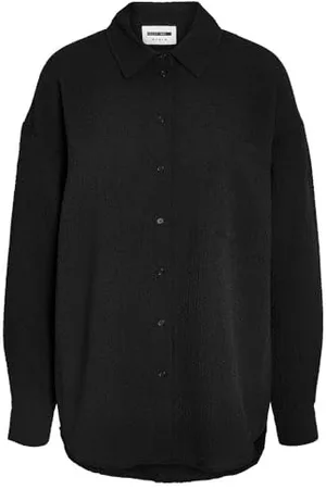 Noisy May Damen NMRIPPLE L/S Oversized Shirt WVN NOOS Langarmbluse, Black, Small