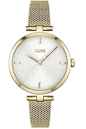 HUGO BOSS Analog Quarzuhr für Damen Kollektion Majesty mit Goldfarben Edelstahl-Mesh-Gliederarmband - 1502586