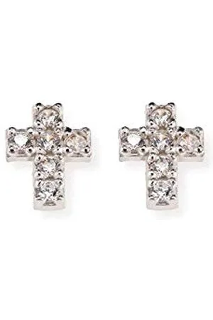 AMEN Rosary Cross Ohrstecker in Form von Kreuzen, aus 925er Sterling , verziert mit Zirkoniasteinen, Länge: 1 cm, ORCRZ