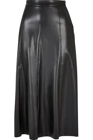Urban classics Damen TB5486-Ladies Synthetic Leather Midi Skirt Rock, Black, L