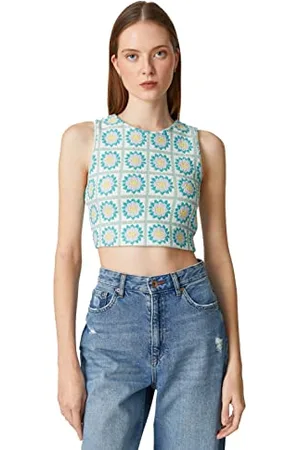 Koton Women Crew Neck Sleeveless Floral Crop Top