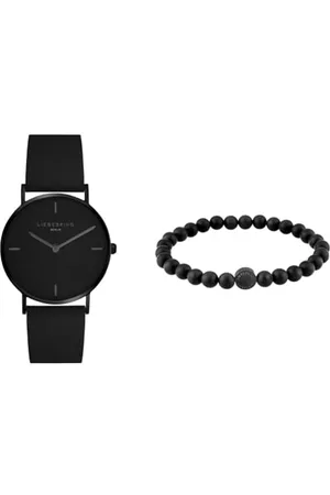 liebeskind Armbanduhr LT-0134-LQ IP Black & Beads 6mm mit Logotag in Edelstahl, Schwarz, 17 cm