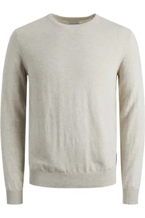 JACK & JONES Herren Dünner Langarm Strickpullover | Rundhals Basic Sweater | Shirt Jumper JJEEMIL, Farben:Hellgrau, Größe Pullover:XS