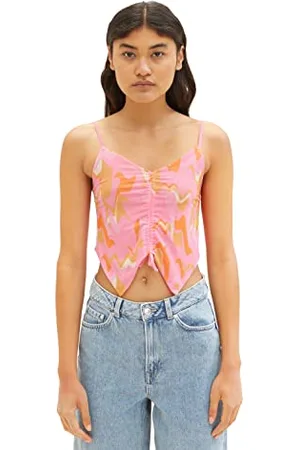 TOM TAILOR Damen 1036547 Mesh Butterfly Top mit Bindedetail, 31704-Abstract Pink Print, M