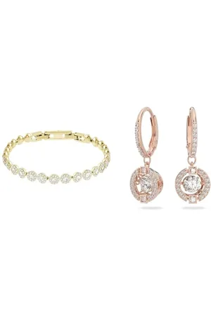 Swarovski Angelic Armband, Rund, Weiss, Goldlegierungsschicht & Sparkling Dance Ohrringe, Rund, Weiss, Roségold-Legierungsschicht