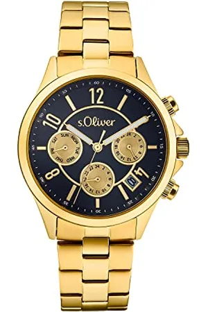 QS by s.Oliver Armbanduhr Damen Multifunktion Analog, mit Edelstahl Armband, Gold, 5 bar Wasserdicht, Multifunktion, Kommt in Uhren Geschenk Box, 2033555