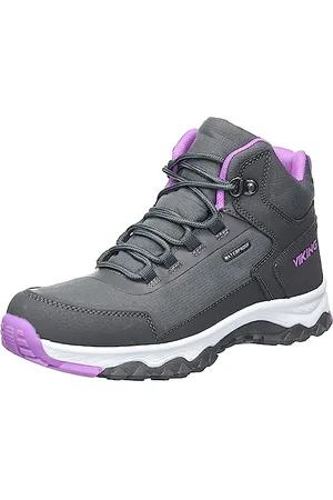 Viking Akkarvik Mid WP Walking Shoe, Charcoal/Purple, 32 EU