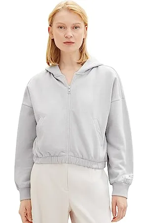 TOM TAILOR Damen 1038373 Cropped Sweatjacke mit Kapuze, 32510-basic Light Grey Melange, M