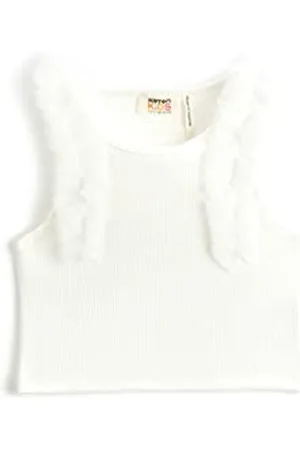 Koton Girls Ruffled Crop Tank Top Sleeveless Crew Neck
