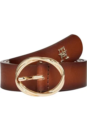 Tommy Hilfiger Damen Gürtel Chic 2,5 cm Burnished Ledergürtel, Braun (Cognac Burnished Edges), 95 cm