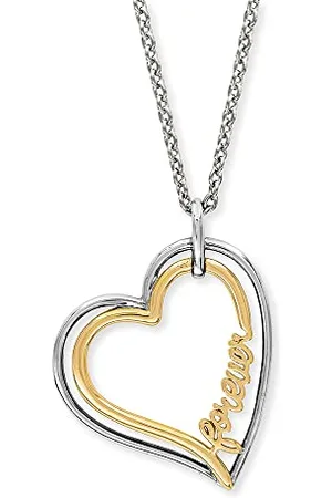 Engelsrufer Damen Halskette aus Sterling Silber und Herz Anhänger Bicolor mit Forever Schriftzug - Karabinerverschluss - in drei Längen verstellbar