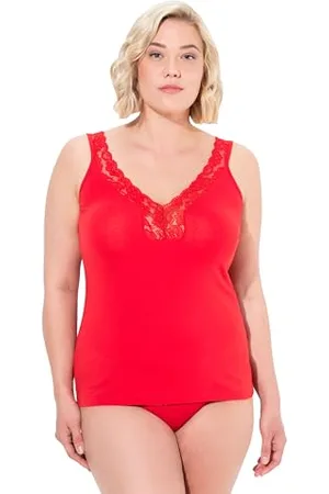 Ulla Popken Damen Top, Spitze, V-Ausschnitt, Slim Trägershirt Cami Shirt, , 62-64 EU