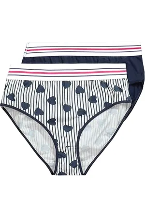 Ulla Popken Damen 2er, Midi-Slips, Stripes & Hearts Slip, , 58-60