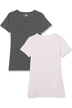 Amazon Damen Kurzärmeliges T-Shirt mit Rundhalsausschnitt, Klassischer Schnitt, 2er-Pack, , M