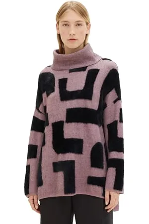 TOM TAILOR Damen Rollkragen-Pullover mit Muster, lilac geometric knit pattern, M