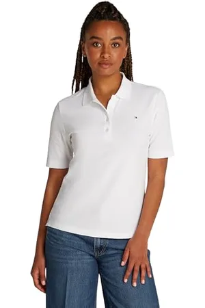 Tommy Hilfiger Damen Poloshirt Kurzarm 1985 Pique Regular Fit, Weiß (Optic White), XS