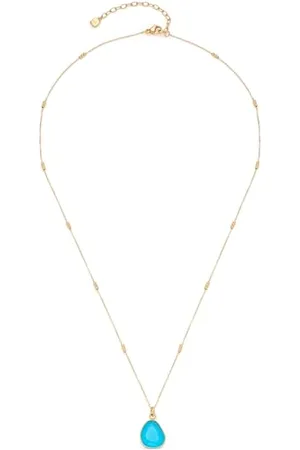 Leonardo Halskette Ciao Evi Spiegelanker-Kette aus goldfarbenem Edelstahl Kette mit Mini-Kügelchen Anhänger aus azurblauem Glasstein 50-55 cm Länge Damen Schmuck 023798