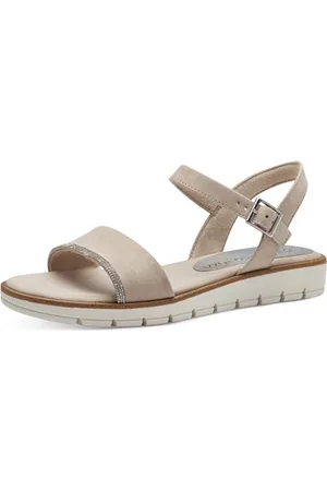 Marco Tozzi Damen Sandalen mit Keilabsatz mit Glitzerdetail Vegan, Beige , 38 EU