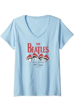 The Beatles Damen - Seasons Greetings Christmas Records T-Shirt mit V-Ausschnitt