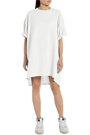 Replay Damen Kleid Kurzarm aus Baumwolle, (Weiß), XS