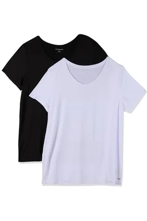 Amazon Damen Active Quick Dry Tech Stretch Kurzarm-T-Shirt mit V-Ausschnitt (in Übergröße erhältlich), 2er-Pack, , L