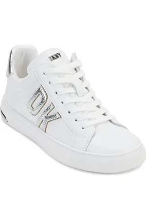 DKNY Damen Abeni Lace-up Leather Sneakers Sneaker, White/Silver, 38 EU