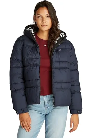 Tommy Hilfiger Damen Pufferjacke Quilt Rouch Tape Jacket mit Kapuze, (Dark Night Navy), XXS