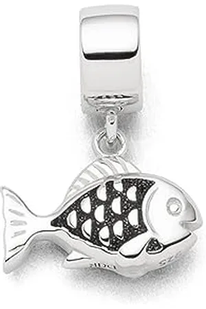 DUR Einzel Charm-Anhänger Fisch für Damen aus 925er Sterling-Silber mit Lavasand in der Farbe , Maße: 1,5x1,4 cm, F297