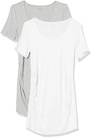 Amazon Damen Kurzärmeliges Umstands-T-Shirt mit U-Ausschnitt und Raffung, 2er-Pack, , XXL