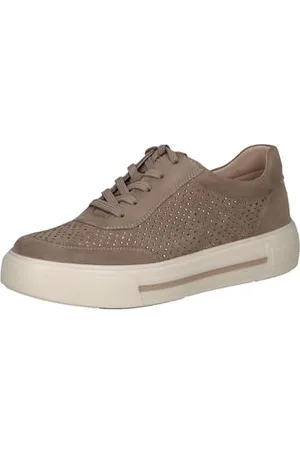 Caprice Damen Sneaker flach aus Leder mit Schnürsenkeln, Braun , 41 EU