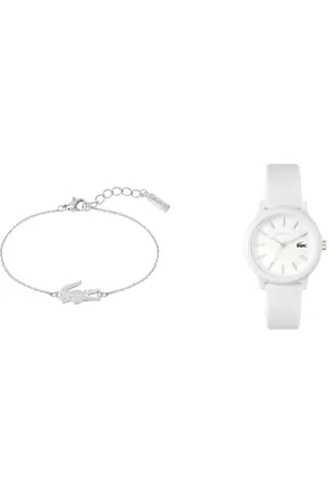 Lacoste Analog Quarzuhr für Damen mit Weisses Silikonarmband - 2001211 Gliederarmband für Damen Kollektion Crocodile - 2040046