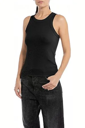 Replay Damen Tank Top mit Stretch, (Schwarz), M
