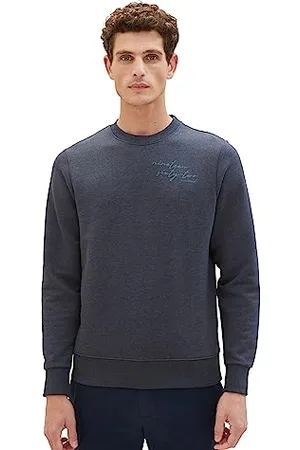 TOM TAILOR Herren 1037818 Basic Sweatshirt mit Schrift-Print, 19024-sky Captain Blue White Melange, XL