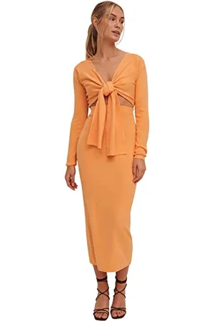 NA-KD Damen Gestricktes Midikleid mit Knoten vorne Lssiges Kleid, , X-Large