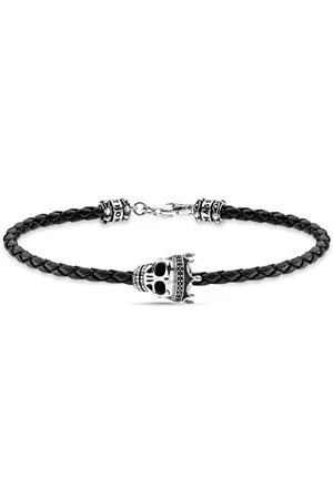 Thomas Sabo Unisex Lederarmband schwarz Totenkopf 925 Sterling Silber geschwärzt Leder A2014-805-11