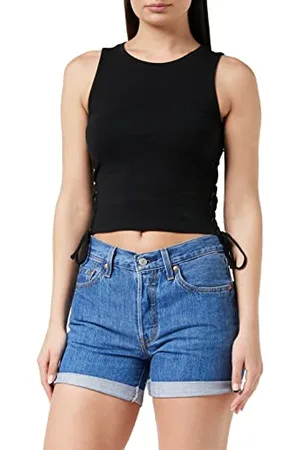 Urban classics Damen TB1494-Ladies Lace Up Cropped Top, (Black 7), Large