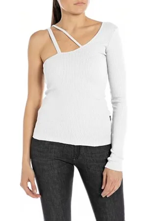 Replay Damen Langarmshirt Asymmetrisches Oberteil, (Weiß), L
