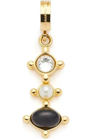 Leonardo Anhänger Clip & Mix Adelia, Ketten-Anhänger aus goldfarbenem Edelstahl, klarer Glasstein, weiße Imitationsperle und schwarzer Onyx, Schmuck Geschenk für Frauen, 024427