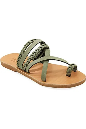 Emmanuela Handcrafted For You 38 Emmanuela Greek Style Sandalen mit geflochtenen Teilen, hochwertige handgemachte Leder Zehenring flache Sandalen, Slide on Sommerschuhe für Damen, Boho Chic Slider Sandalen