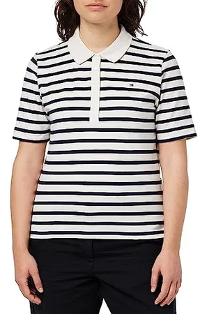 Tommy Hilfiger Damen Poloshirt Kurzarm 1985 Pique Stripe Polo Regular Fit, Weiß (Breton Stripes W White/Desert Sky), XL