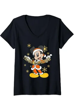 Disney Weihnachten Mickey Mouse Merry Christmas Gold T-Shirt mit V-Ausschnitt