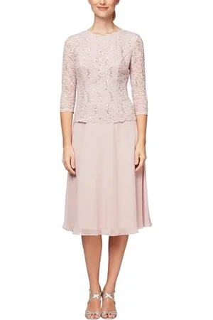ALEX Evenings Damen Pailletten, Tee-Länge (zierliche und Normale Größen) Kleid für besondere Anlässe, Rosa-Shell Pink, 38 EU (UK 8)