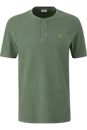 QS by s.Oliver Herren 2143963 Henley Shirt mit Detail Print, Olive, S