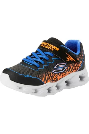 Skechers Boys Sneaker, Black Synthetic/Blue & Orange Trim, 21 EU