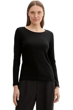 TOM TAILOR Damen 1044392 Basic Longsleeve mit Stretch, 14482-Deep Black, XXXL