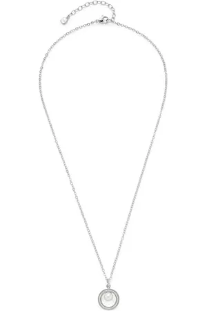 Leonardo Halskette Anouka feine Anker-Kette aus silberfarbenem Edelstahl Anhänger aus Zirkonia-Steinchen und weißer Imitations-Perle 45-50 cm Länge Schmuck Geschenk 023532