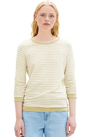 TOM TAILOR Damen Sweatshirt mit Raffarm & Streifenmuster, , XXL