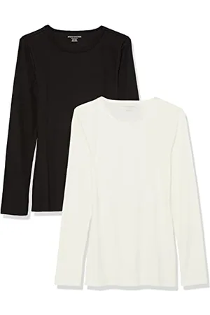 Amazon Damen Schmal geschnittenes Oberteil mit Langen Ärmeln und Rundhalsausschnitt aus Rippstrick (in Übergröße erhältlich), 2er-Pack, , 6XL Große Größen
